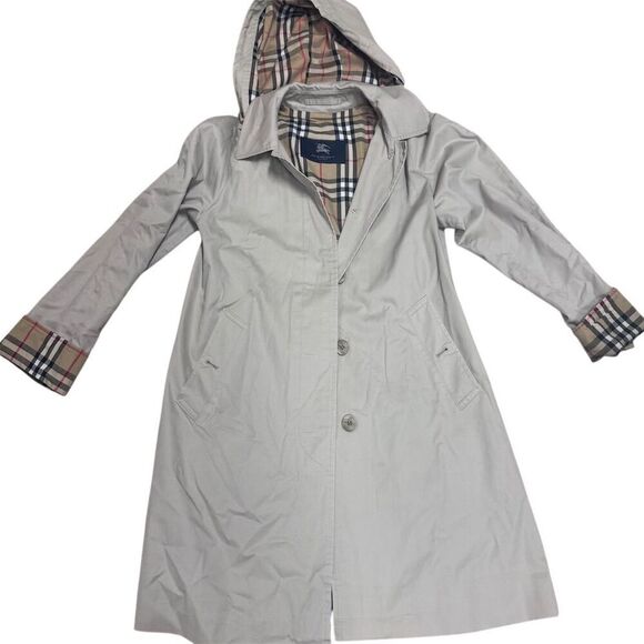 EUC Burberry Women's Hooded Trench Coat Beige Nova Check Lining Size 2 - Picture 4 of 8